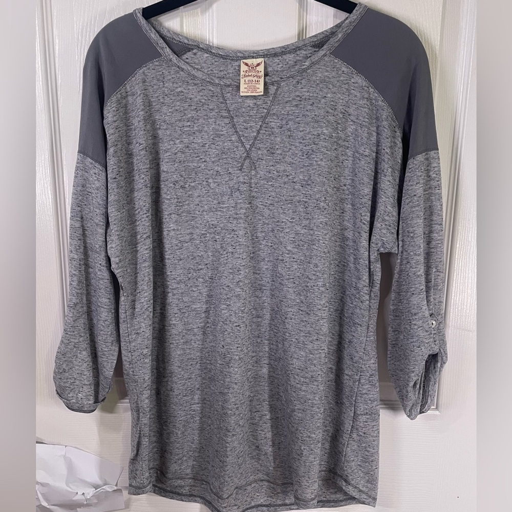 Faded Glory Pullover Heather grey Knit Shirt Size L (12-14) Long Sleeve